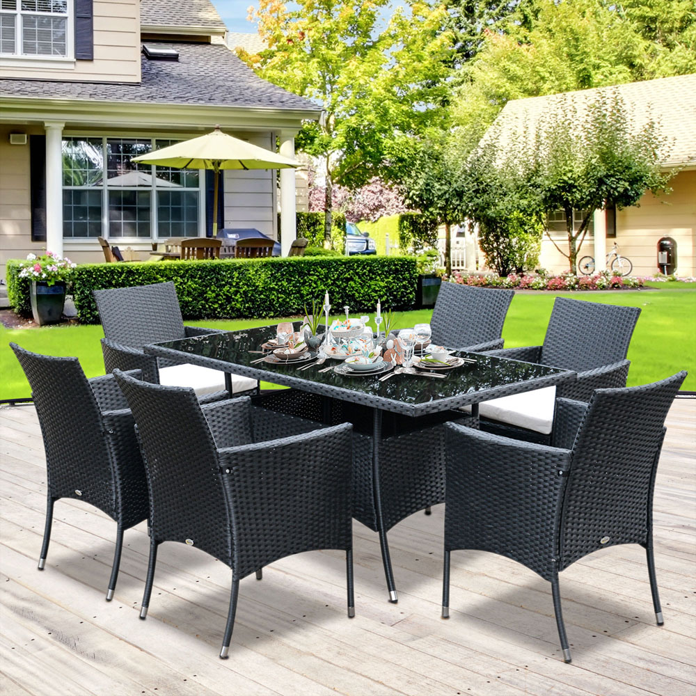 Outsunny Rattan 6 Seater Garden Dining Set Black Image 1