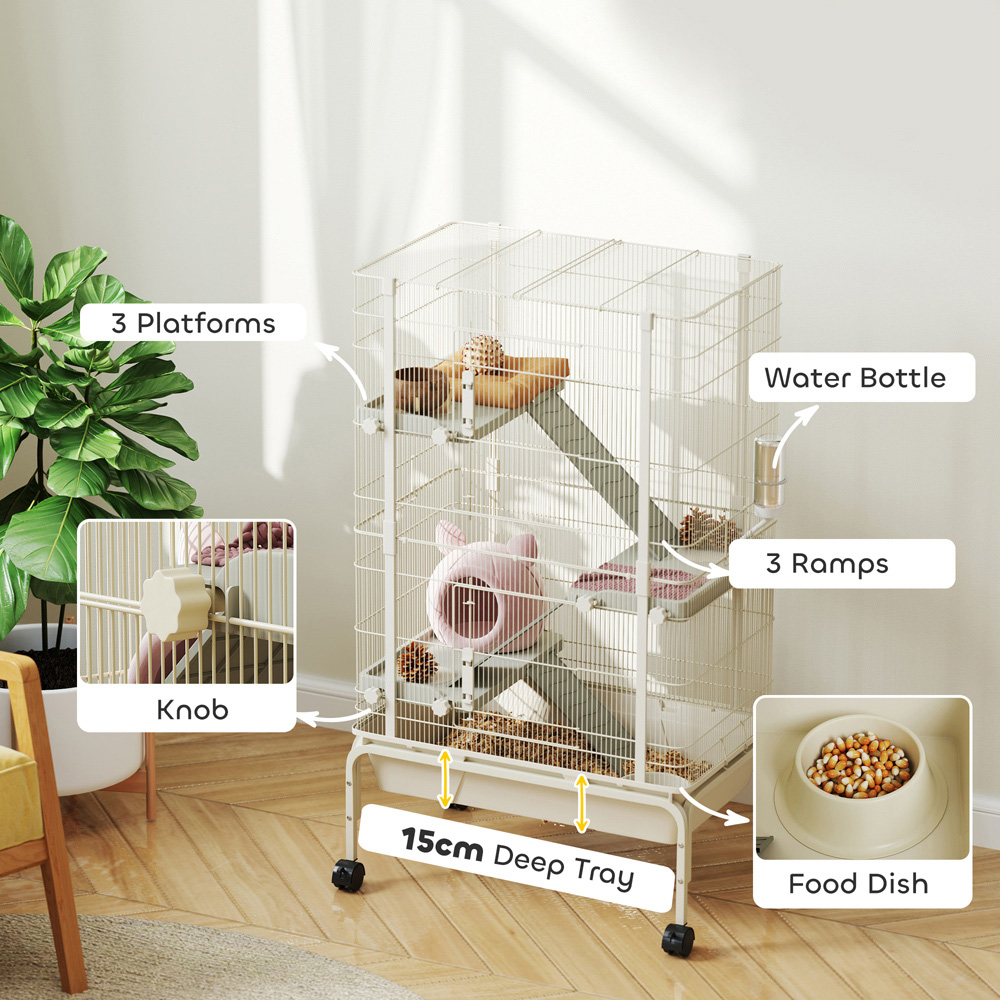 PawHut 4 Level Beige Rolling Small Animal Cage Image 5