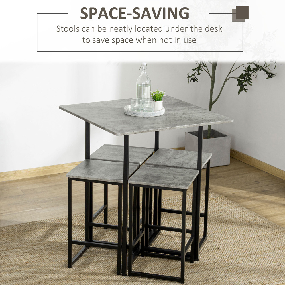 Portland 4 Seater Grey Square Bar Table with Stools Image 6