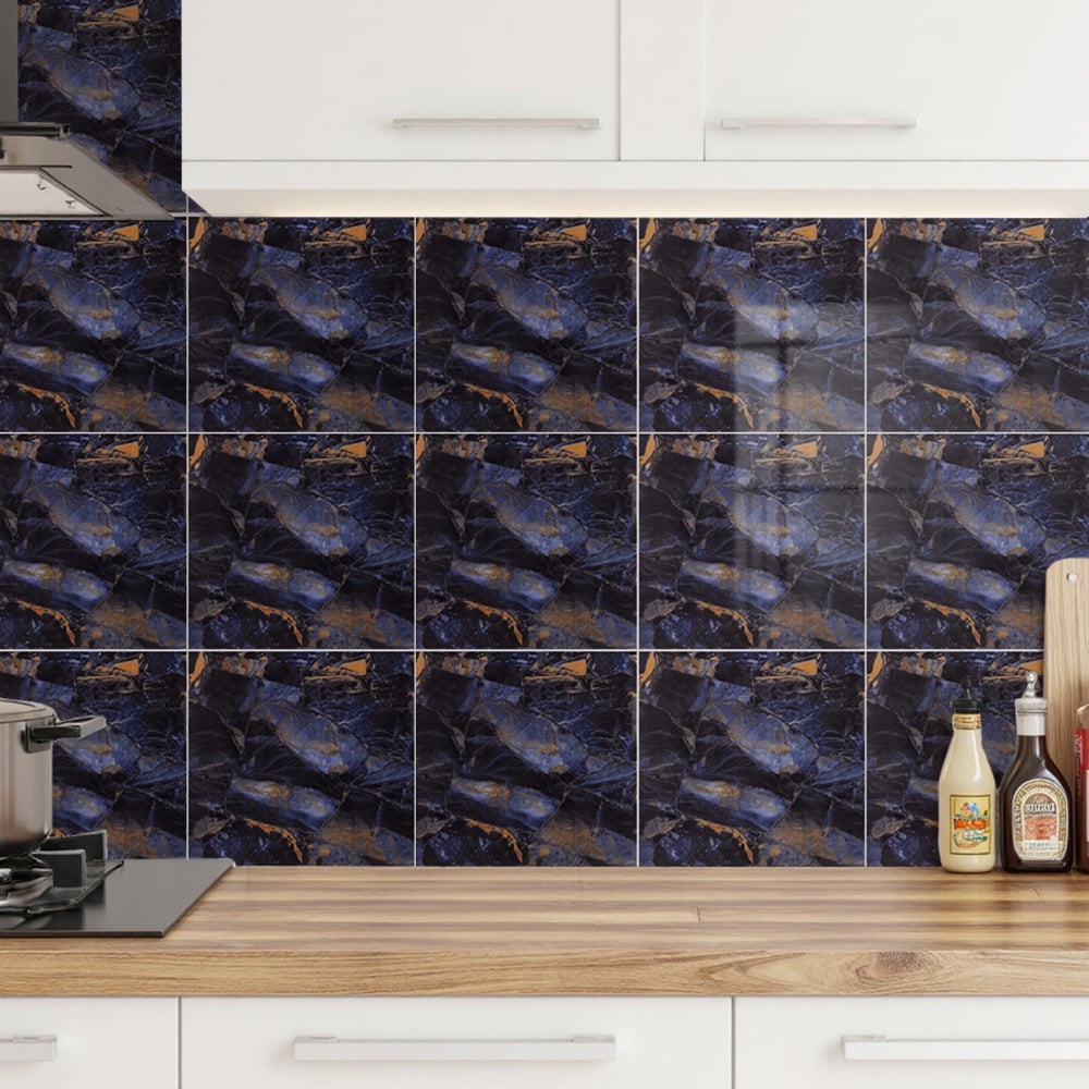 Living and Home Marble Patterned Charcoal Purple PVC Self Adhesive Wall Sticker 10 Pack Image 5