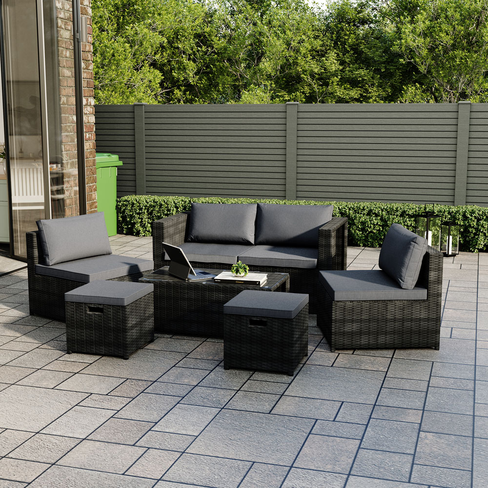 Garden Vida Islay 6 Seater Black Rattan Garden Lounge Set Image 3