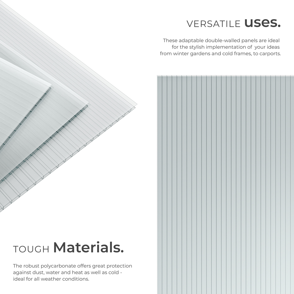 tectake 4mm Clear Twin Wall Polycarbonate Roofing Sheets 605 x 1210mm 10 Pack Image 3