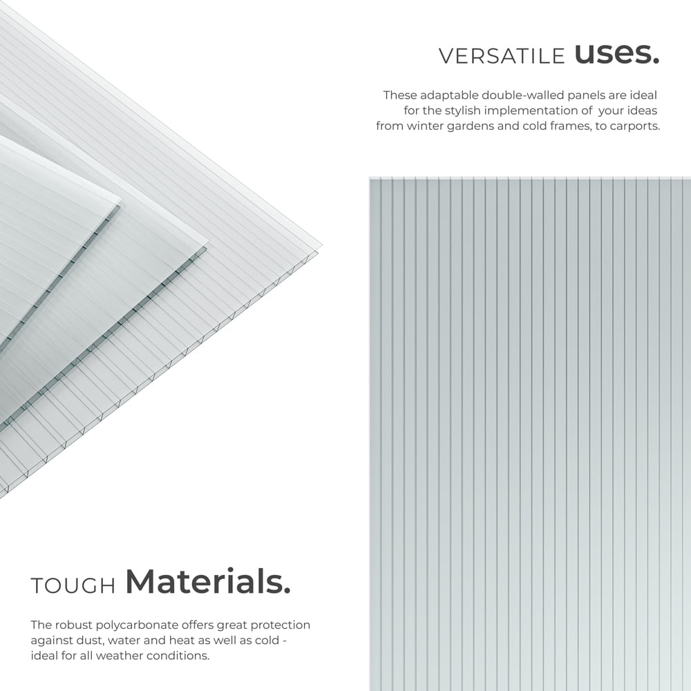tectake 6mm Clear Twin Wall Polycarbonate Roofing Sheets 605 x 1210mm 10 Pack Image 3
