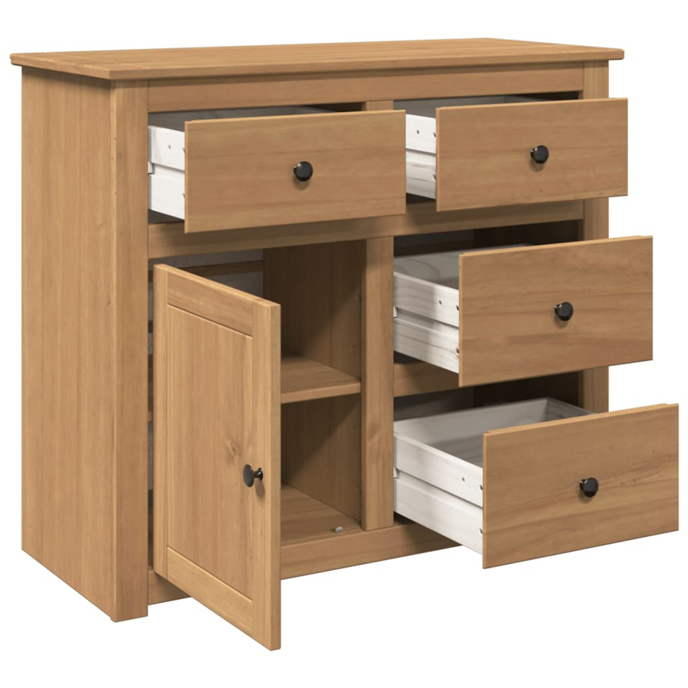 vidaXL Single Door 4 Drawer Solid Wood Pine Sideboard Image 5