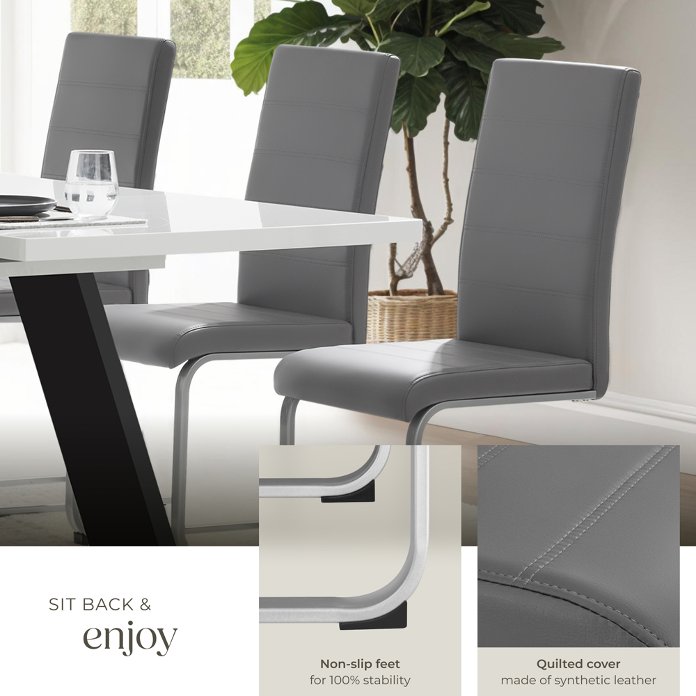 tectake Set of 8 Grey High Backrest Dining Chair Image 4