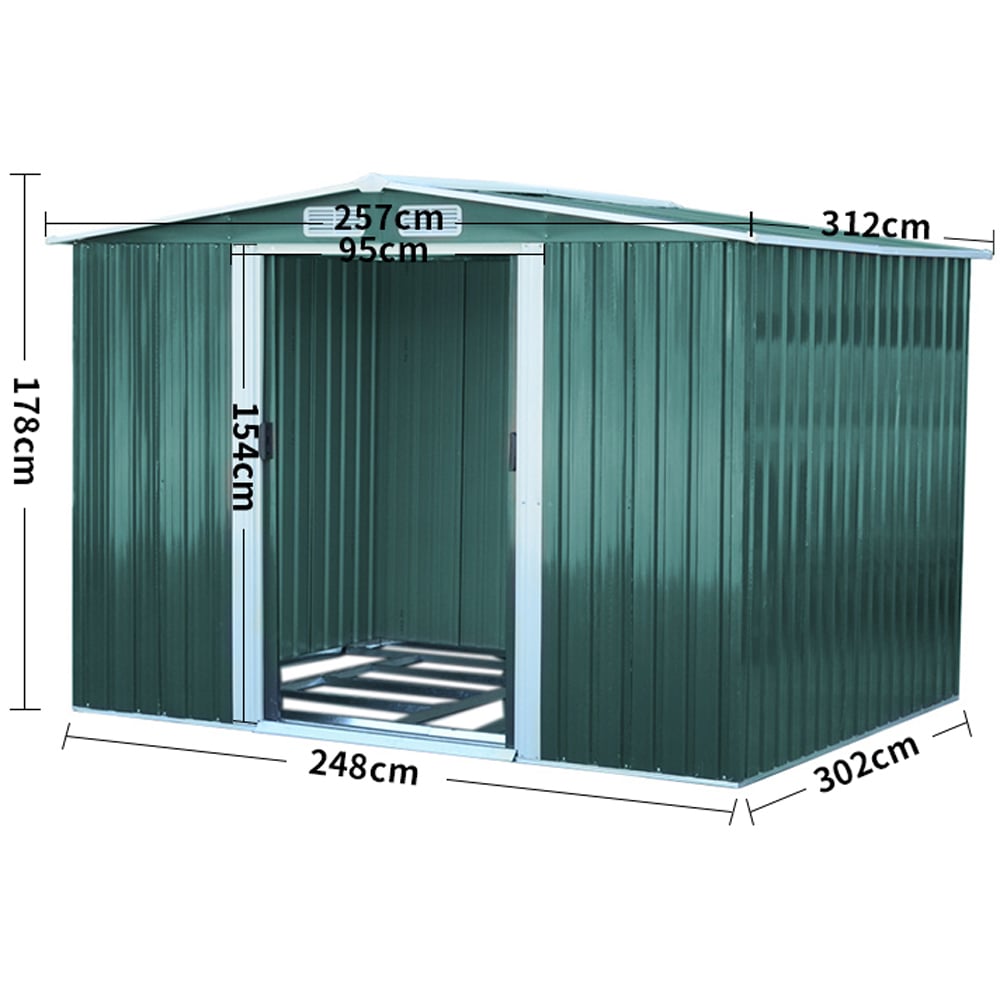 Living and Home 10 x 8ft Dark Green Metal Garden Tool Storage Shed Image 7