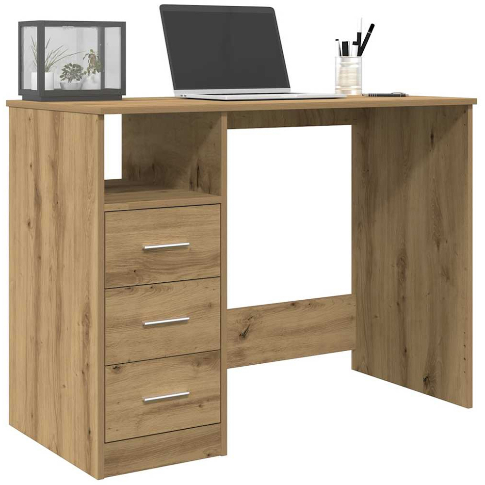 vidaXL 3 Drawer Single Shelf Computer Desk Artisan Oak Image 3
