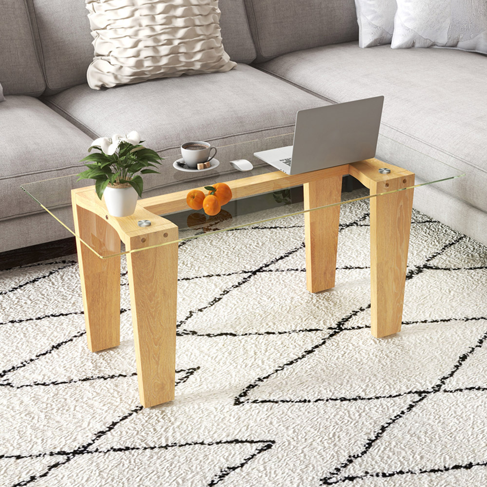 Costway Transparent Wooden Rectangle Coffee Table Image 1