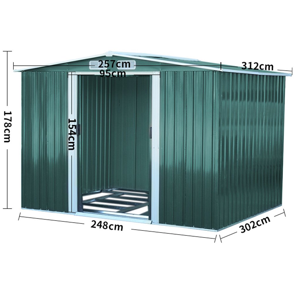 Living and Home 10 x 8.1ft Green Metal Apex Garden Storage Shed Image 6