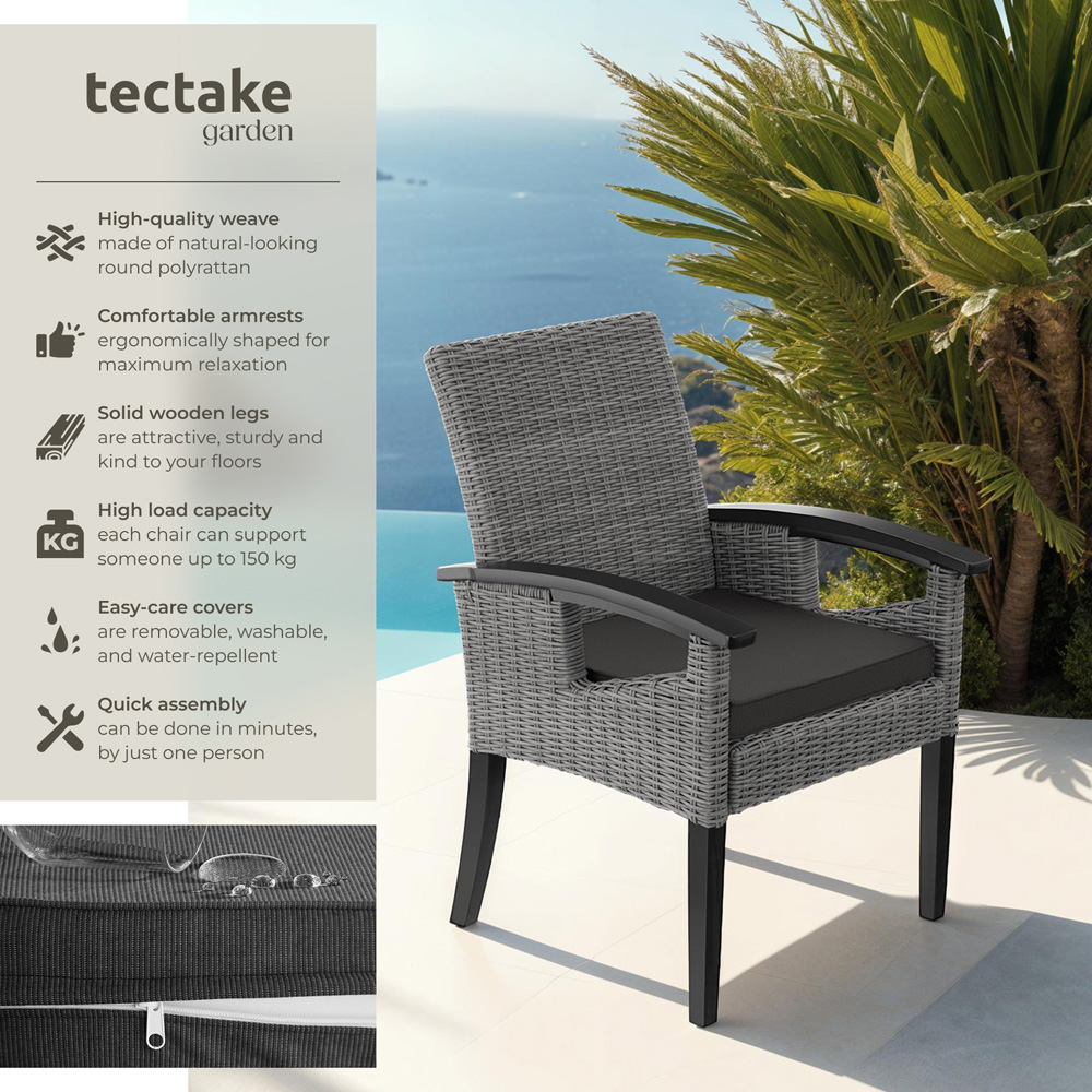 tectake Rosarno Grey Rattan Wooden Frame Garden Chair Image 6