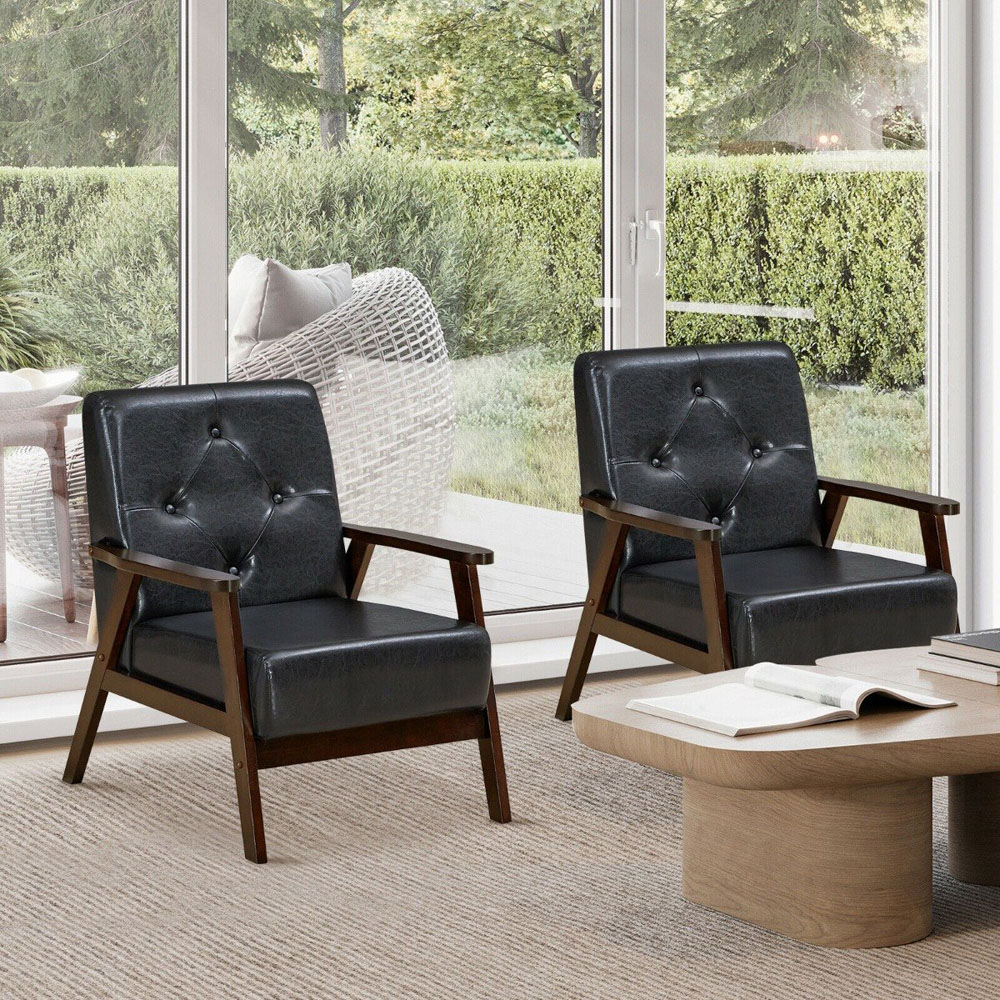 Costway Black PU Leather Accent Sofa Chair Image 4