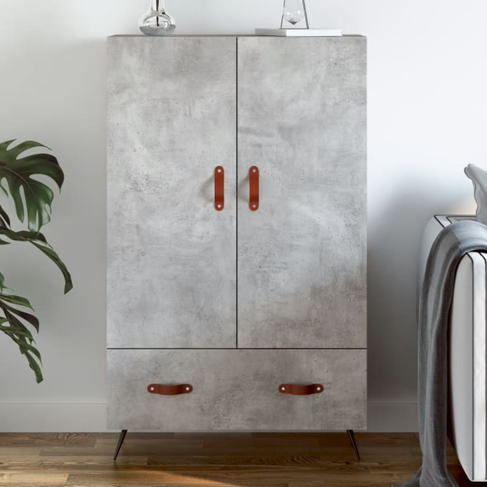 vidaXL 2 Door Single Drawer Concrete Grey Highboard with Black Metal Legs Image 1