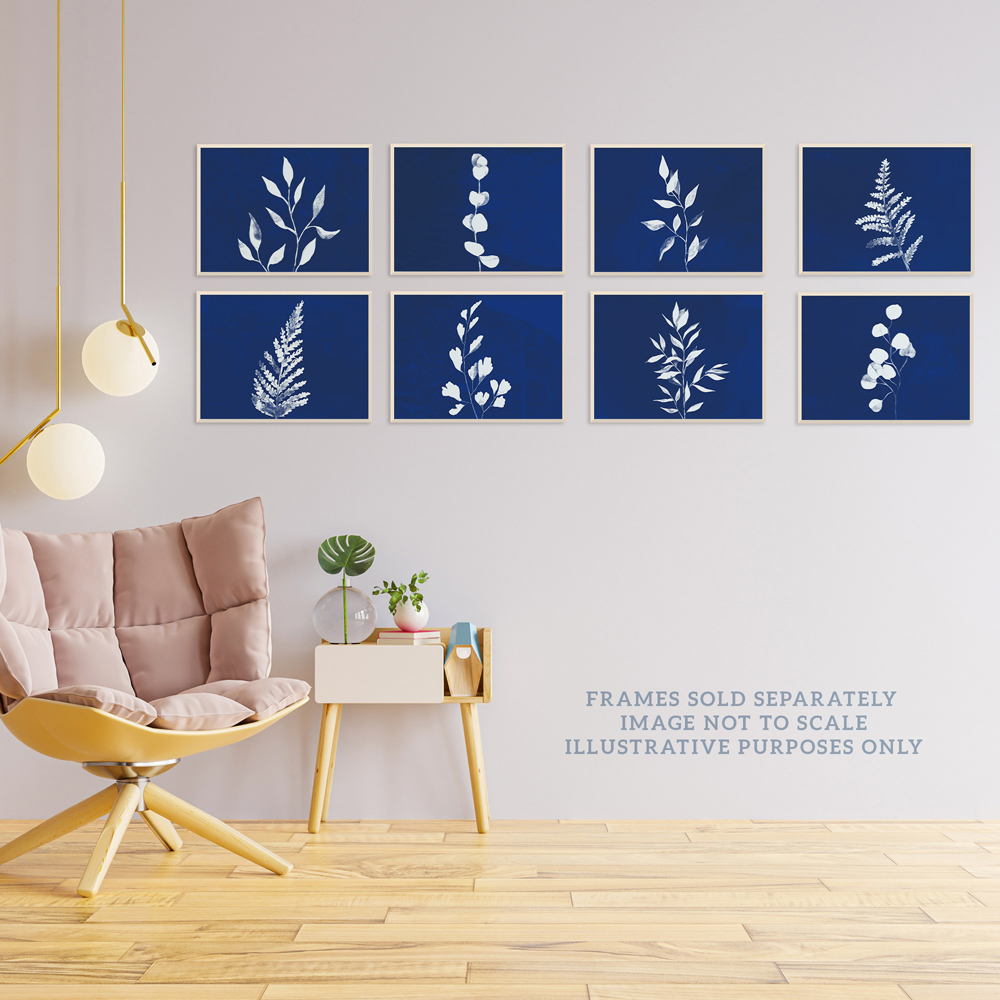 Wee Blue Coo White Cobalt Blue Foliage Watercolour Wall Art Print 30 x 41cm 8 Pack Image 3