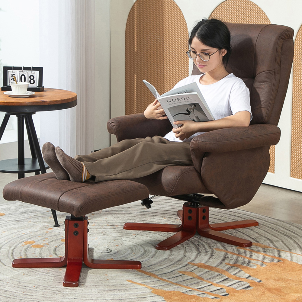 HOMCOM Dark Brown Leather Upholstered Recliner Chair with Footstool Image 1