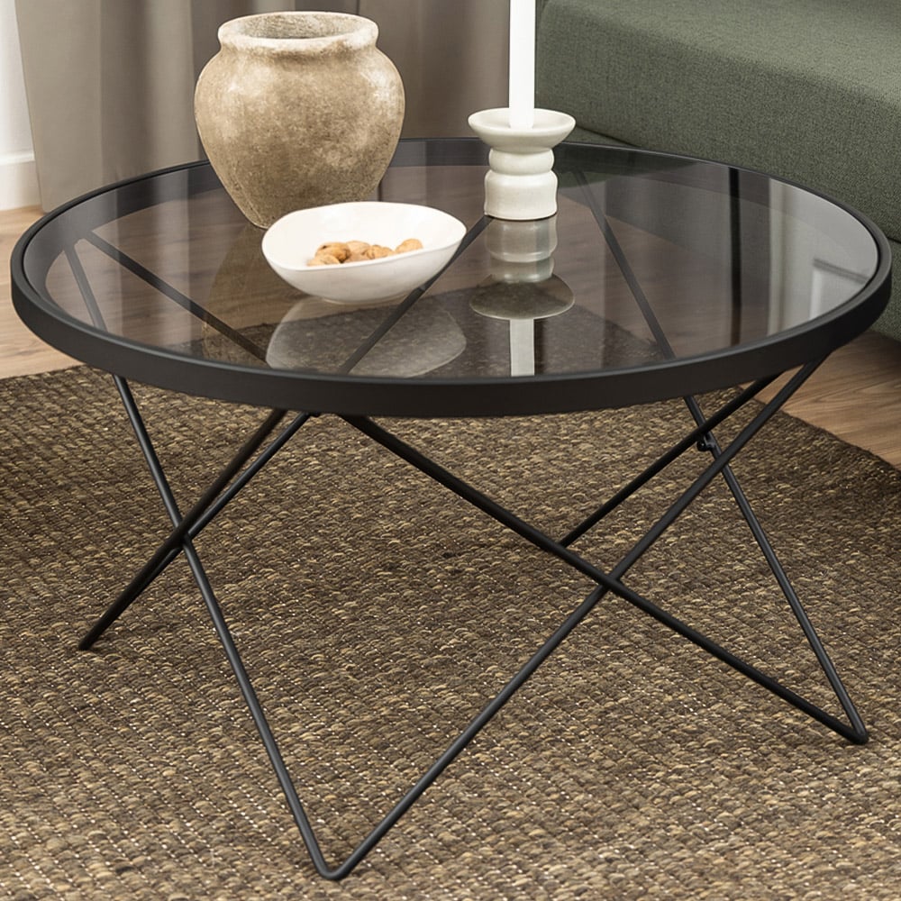 Florence Cuxton Black Smoked Glass Top Coffee Table Image 1