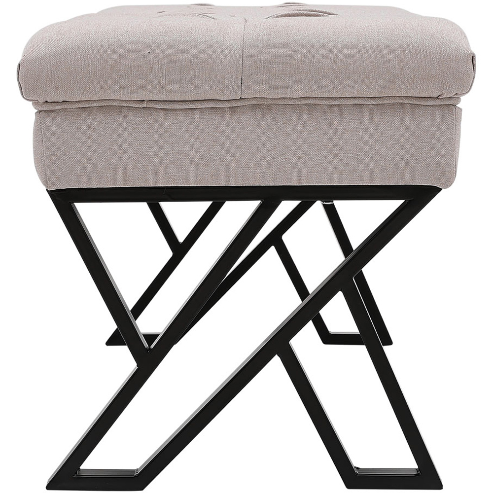 Living and Home Cream Mid Century Metal Upholstered Bench Image 3