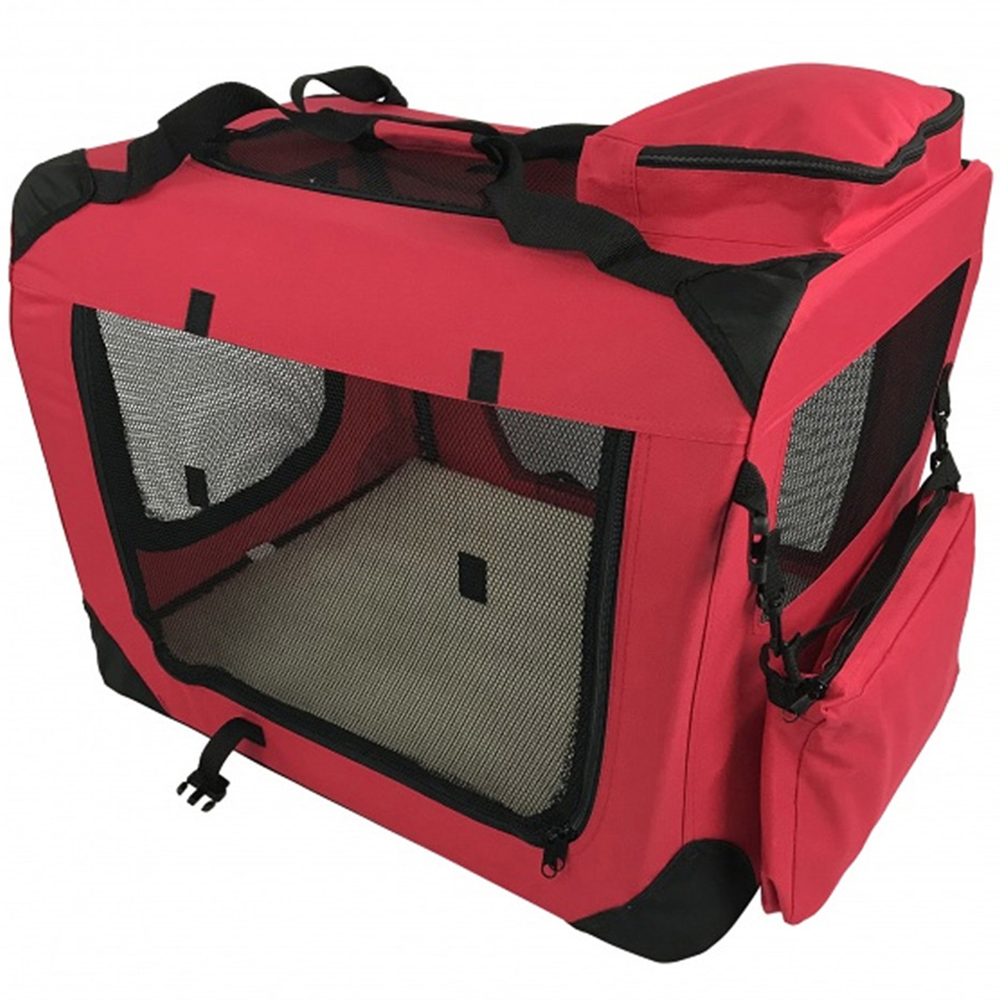 Folding Soft Crate Fabric Pet Carrier - Red - XL Image 1