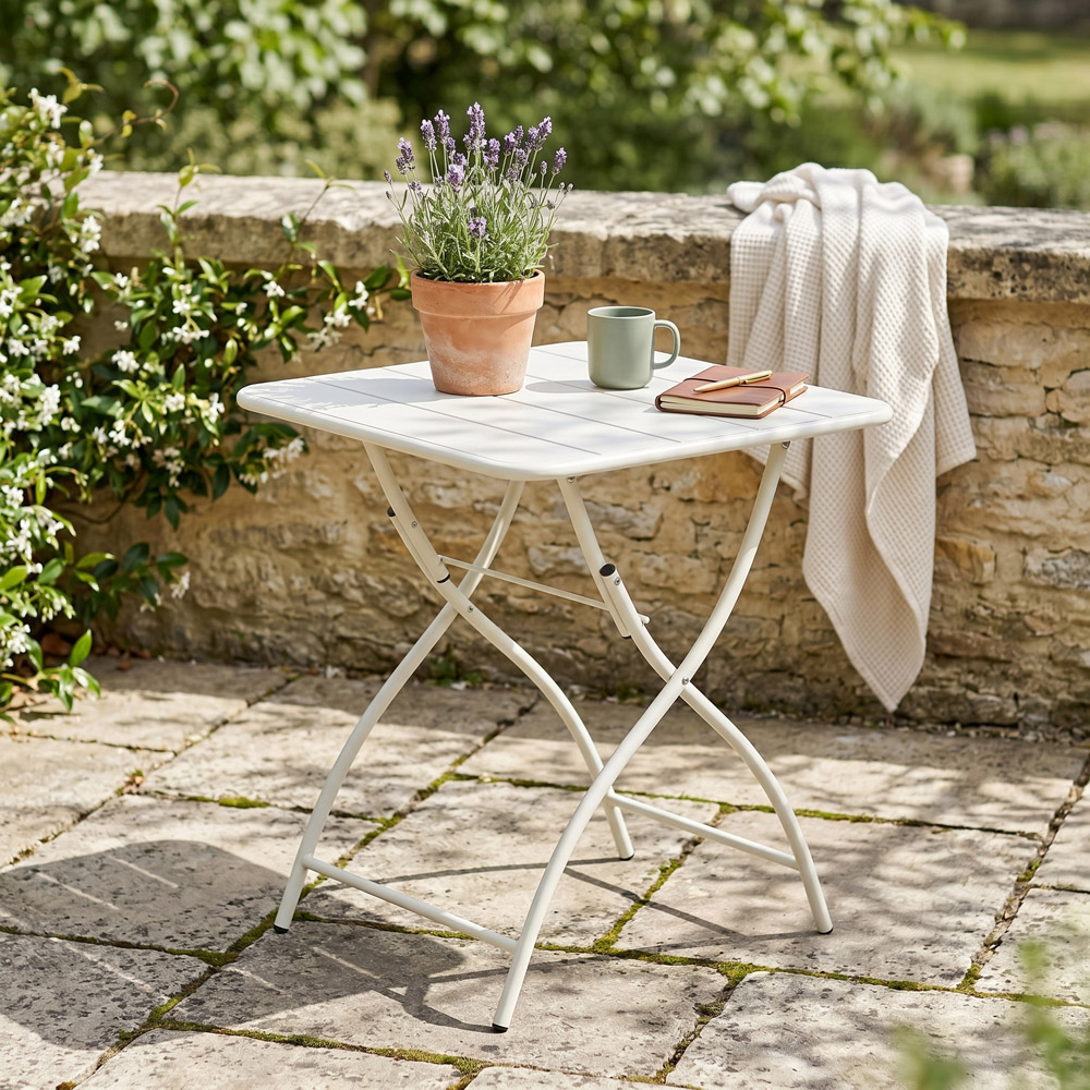 Core Products 2 Seater White Sunray Design Square Metal Foldable Table Garden Bistro Set Image 6