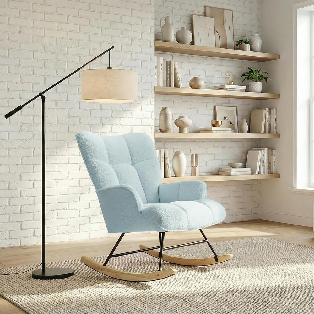 Alivio Blue Teddy Plush High Backrest Rocking Chair Image 4