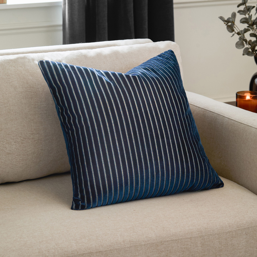 Paoletti Savoy Navy Stripe Velvet Reversible Cushion 50 x 50cm Image 2