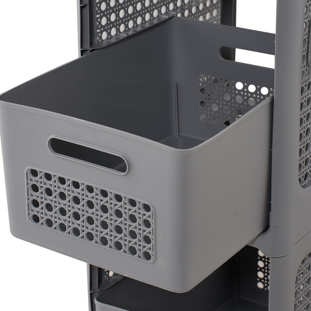 Living and Home 3-Tier Grey Storage Cart with Pull-Out Baskets Image 6