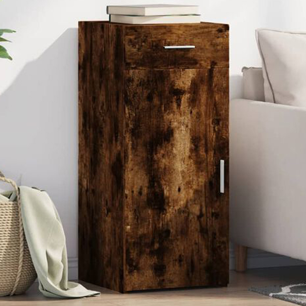 vidaXL Single Door Single Drawer Smoked Oak Sideboard Image 1