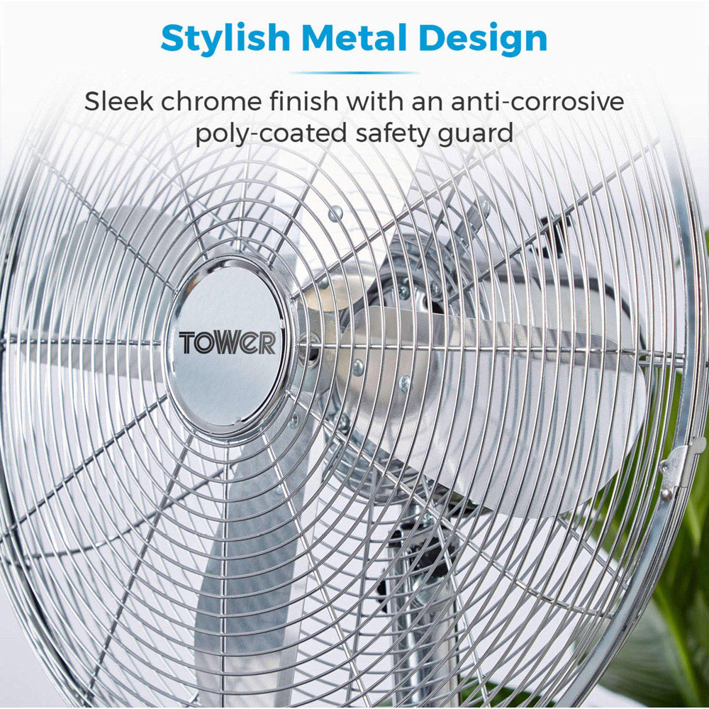 Tower 16 inch Chrome Metal Pedestal Fan Image 7