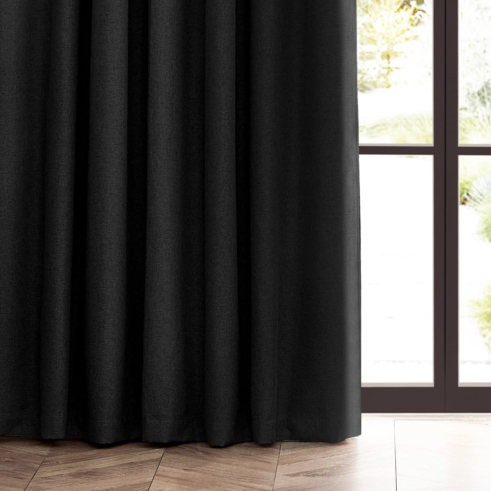furn. Dawn Black Blackout Pencil Pleat Curtains 229 x 183cm Image 3