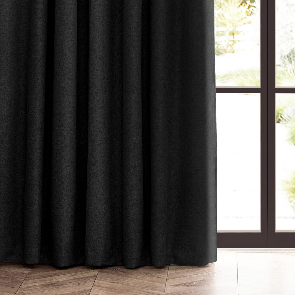 furn. Dawn Black Blackout Pencil Pleat Curtains 168 x 229cm Image 3
