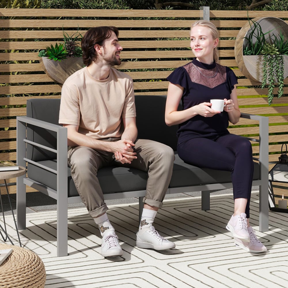 Outsunny 2 Seater Charcoal Grey Garden Loveseat with Removable Cushions Image 1