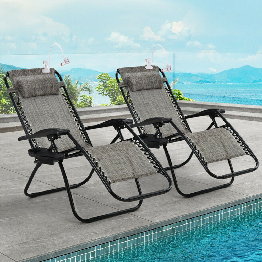 Alivio Set of 2 Grey Foldable Sun Loungers Image 1