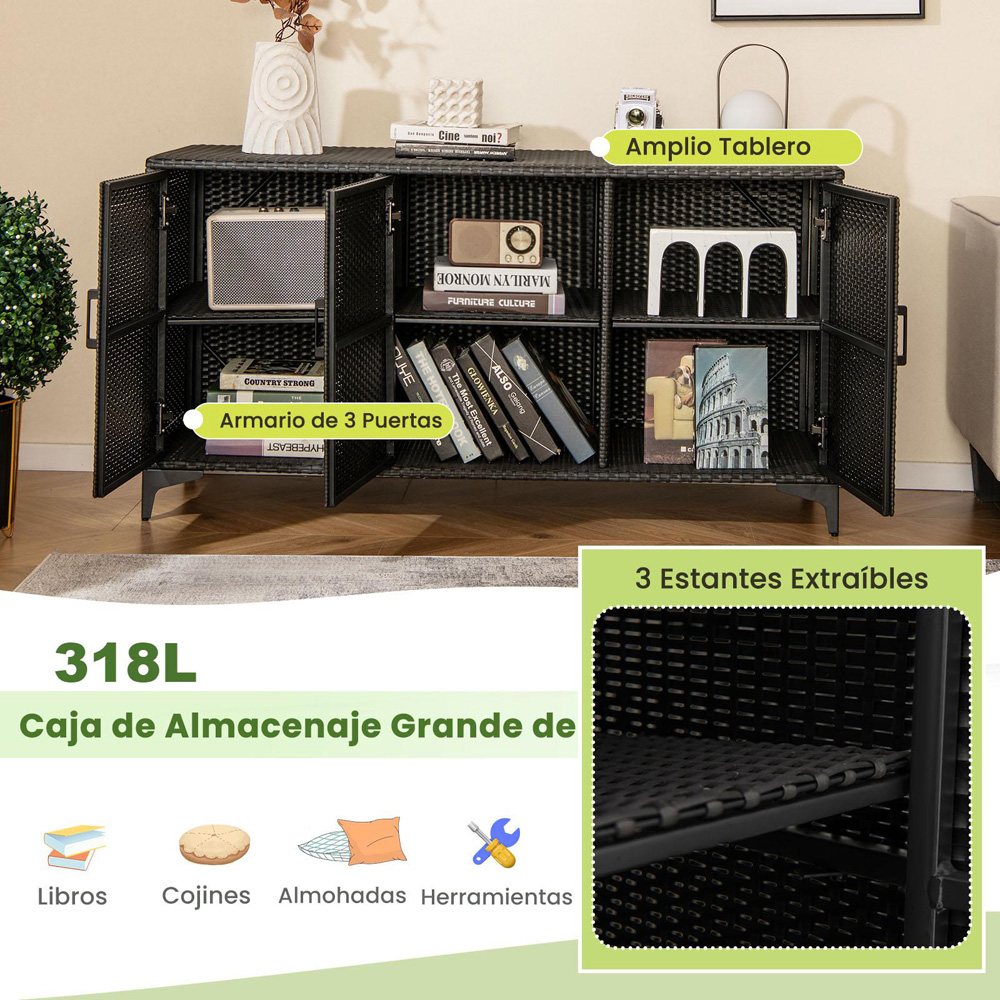 Costway Black Patio Wicker Storage Cabinet Deck Box with Removable Shelves 318L Image 8