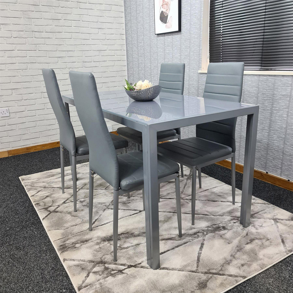 Portland 4 Seater Leather Dining Set Grey Image 2