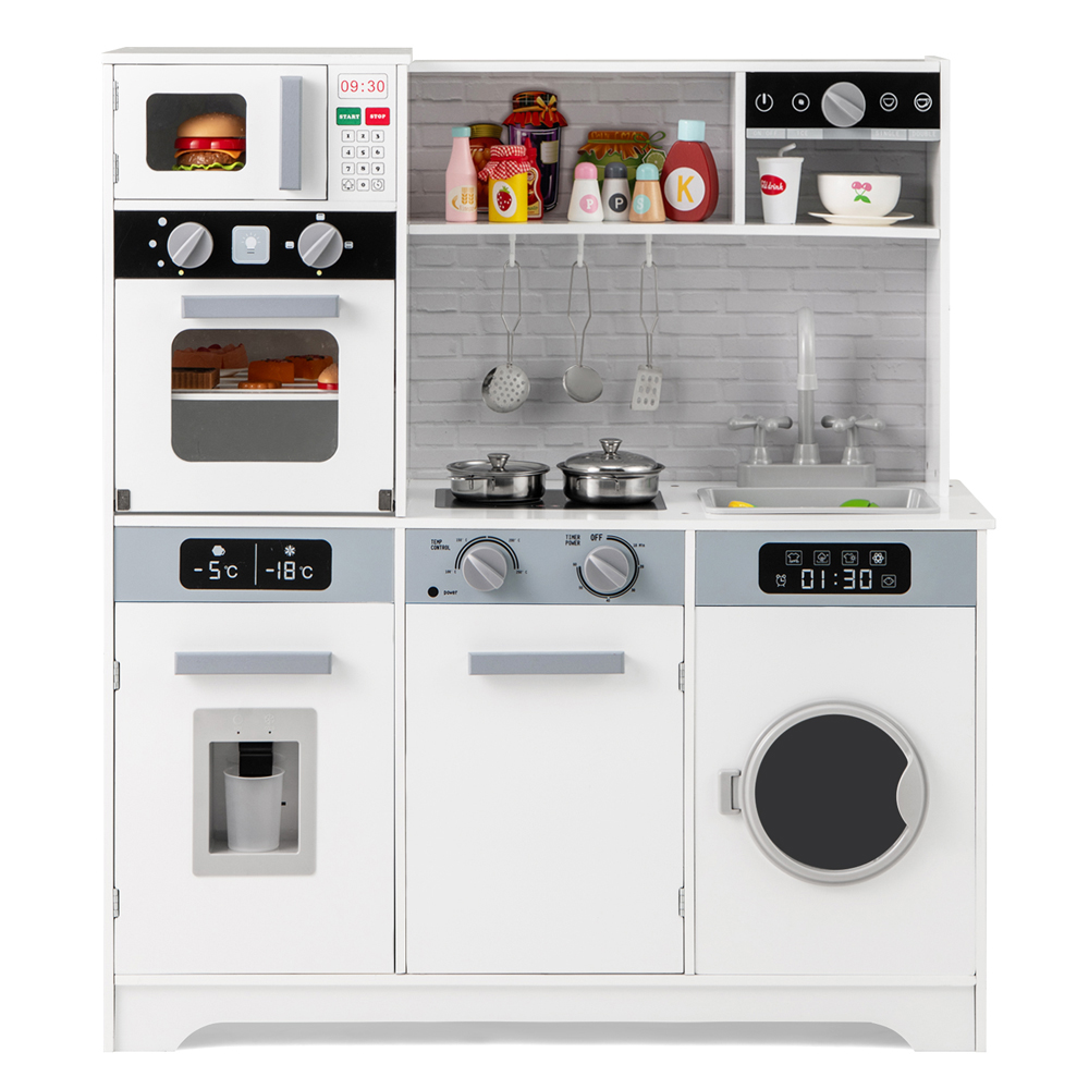 Costway Kids White Kitchen Play Set with Water Dispenser and Sink Image 4