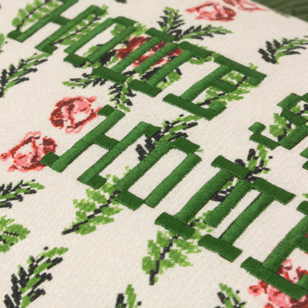 Furn Feeoni Home Sweet Home Embroidered Willow Green Cotton Cushion 30 x 50cm Image 5
