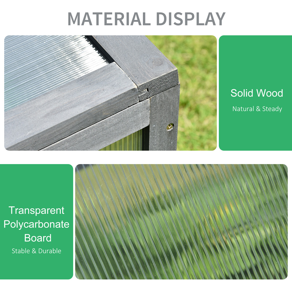 Outsunny Grey Wooden Polycarbonate 3.2 x 2.1ft Cold Frame with Top Cover Image 7