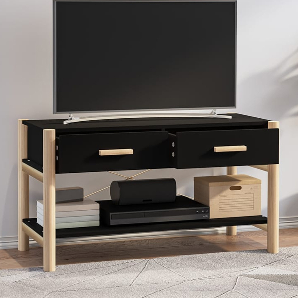 vidaXL 2 Drawer Black TV Cabinet Image 1