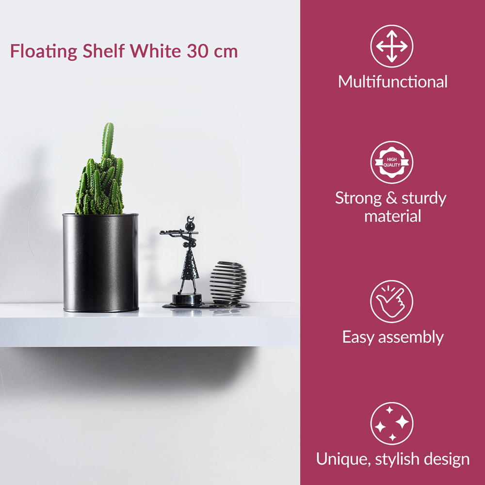 Innoteck 30cm High Gloss White Floating Shelf Image 4