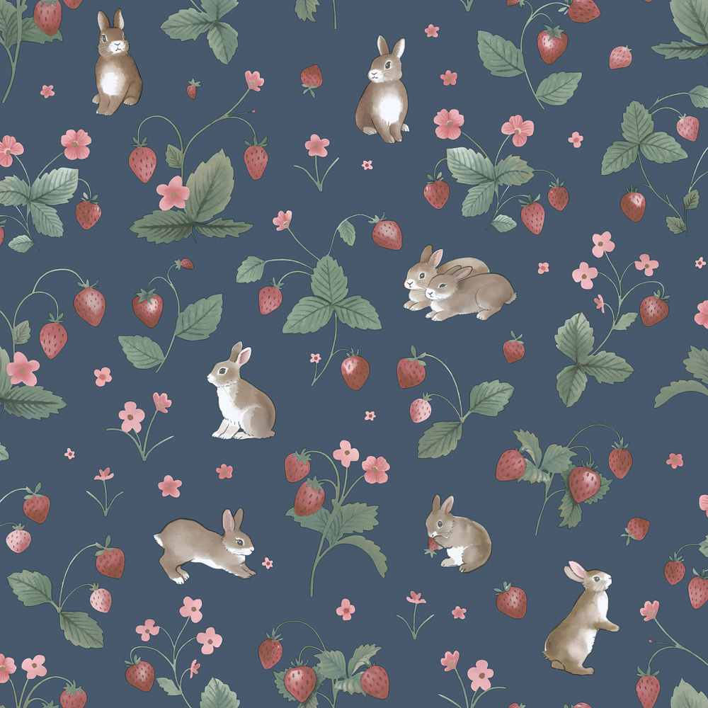 Holden Decor Bunnies and Berries Navy Wallpaper Image 1