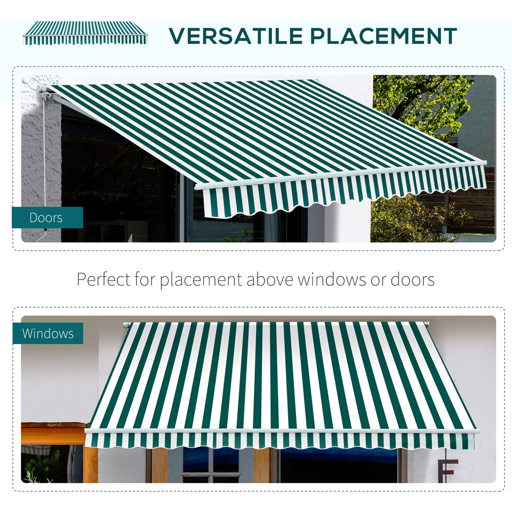Outsunny Green and White Striped Retractable Awning 3.5 x 2.5m Image 7