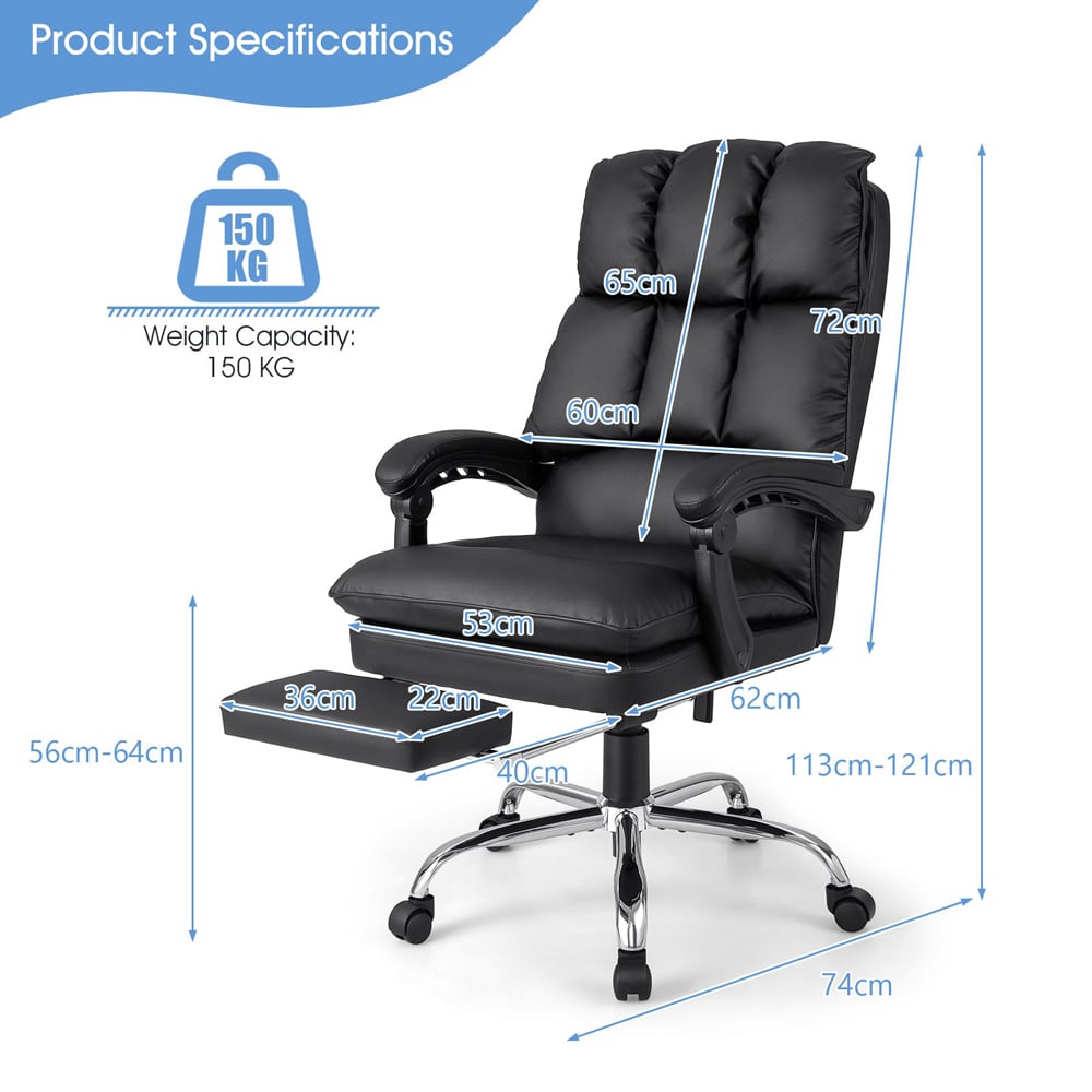 Costway Black Ergonomic Adjustable High Back Rolling Computer Chair with Footrest Image 9