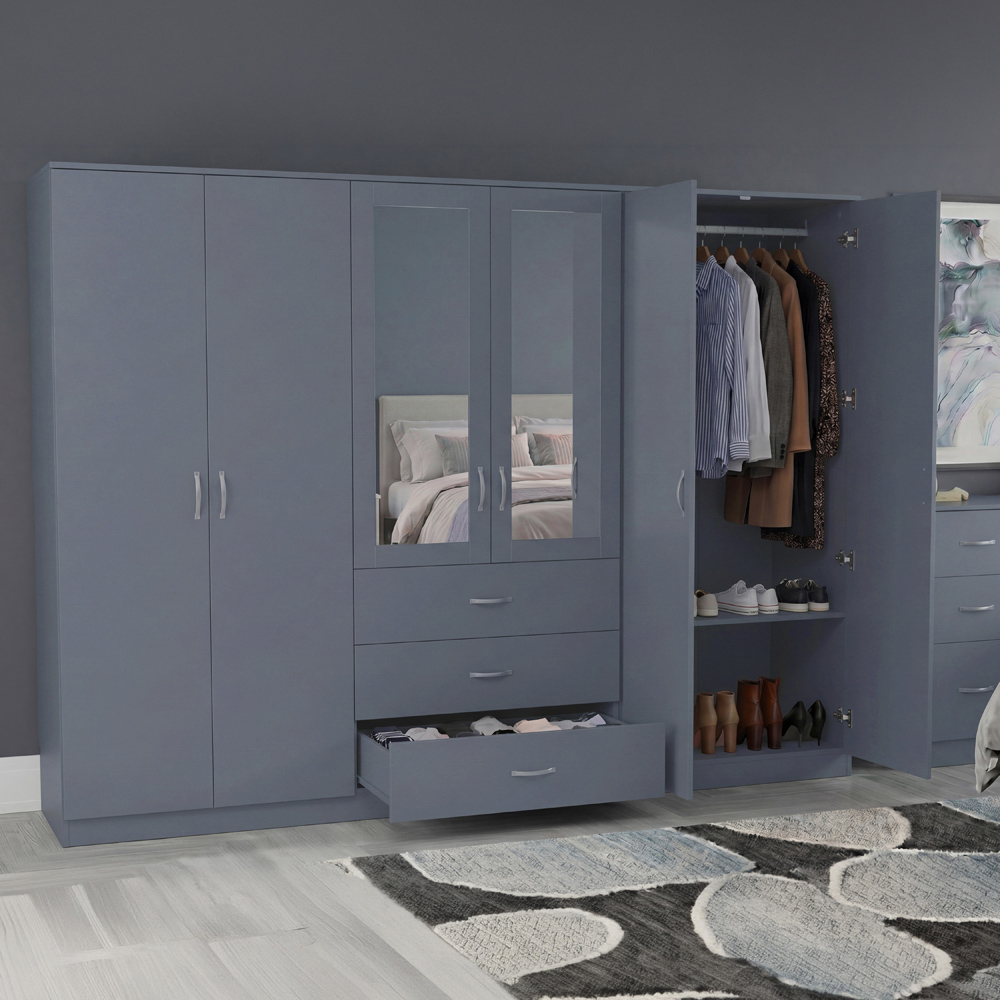 VIDA DESIGNS Riano 6 Door 3 Drawer Grey Mirrored Wardrobe Image 4