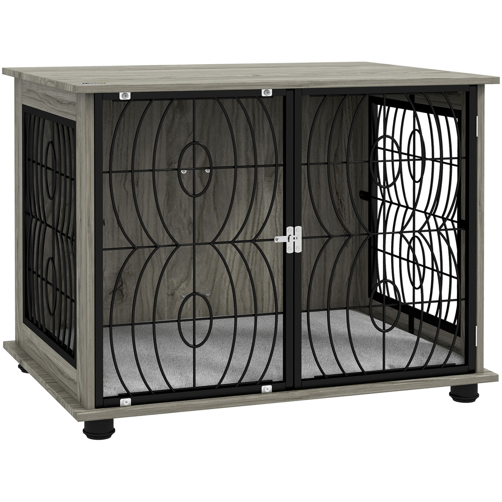 PawHut Grey Dog Crate End Table with Cushion 75cm Image 1
