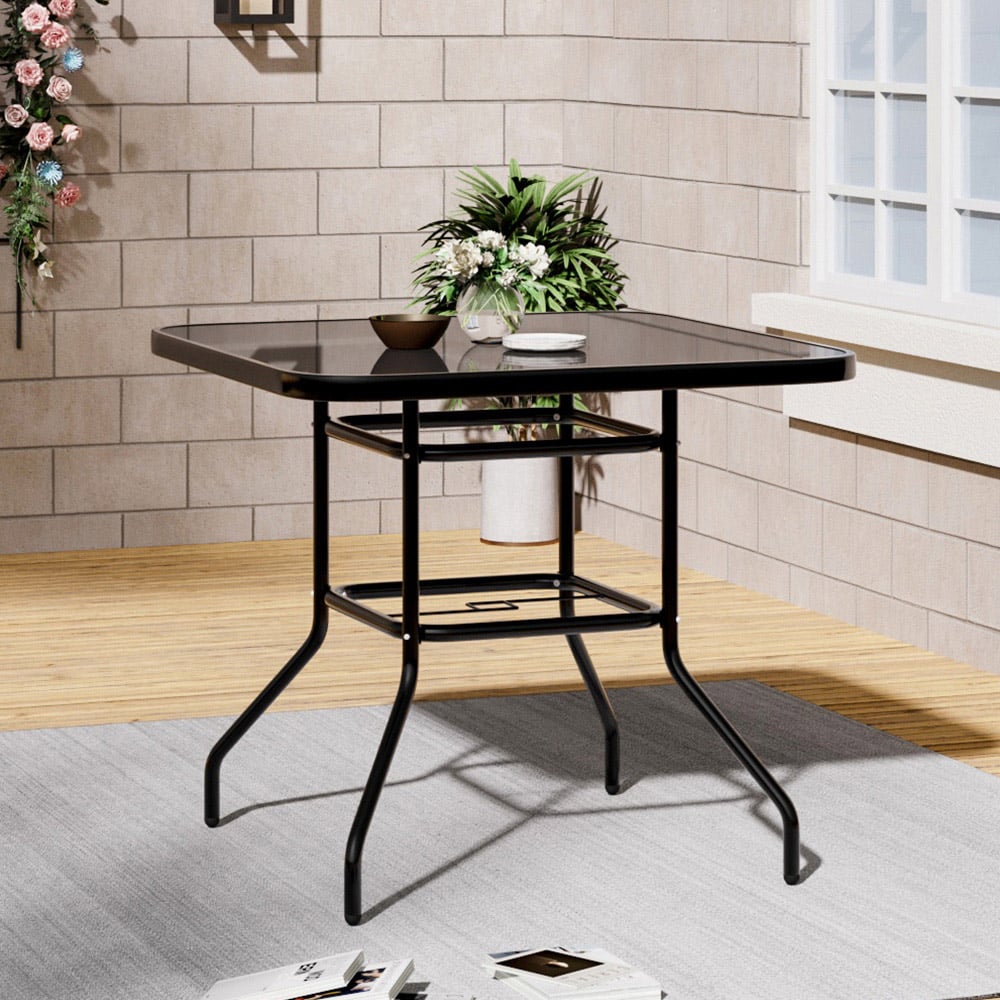 Living and Home Black 4 Seater Garden Table with Parasol Hole 80cm Image 6
