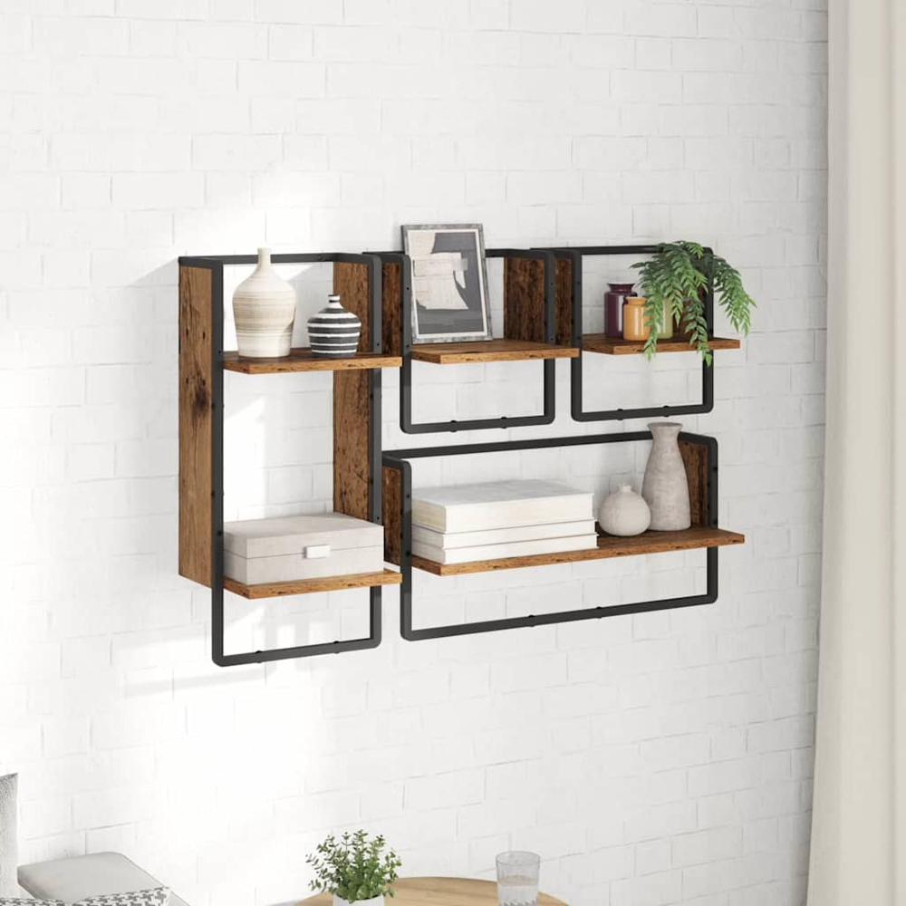 vidaXL 5 Shelf Old Wood Wall Shelf Set of 4 Image 2