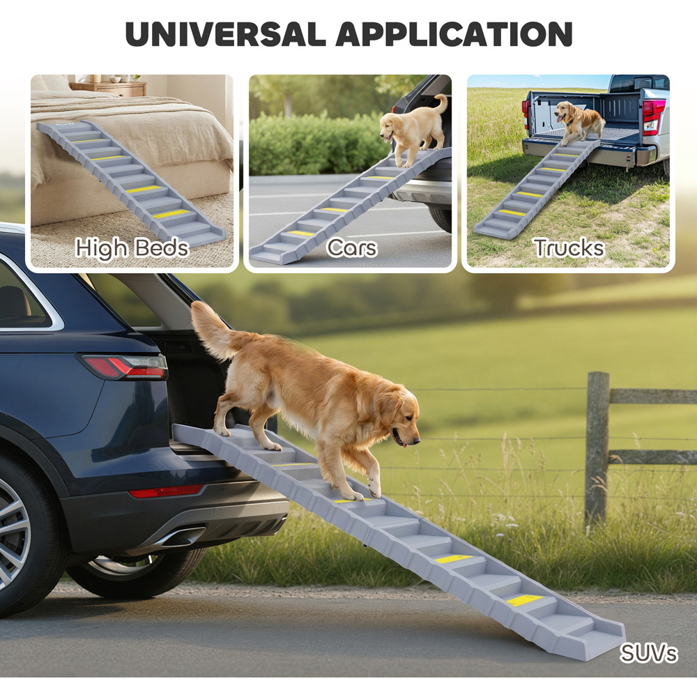 PawHut Grey Foldable Non-Slip Dog Car Ramp Image 8