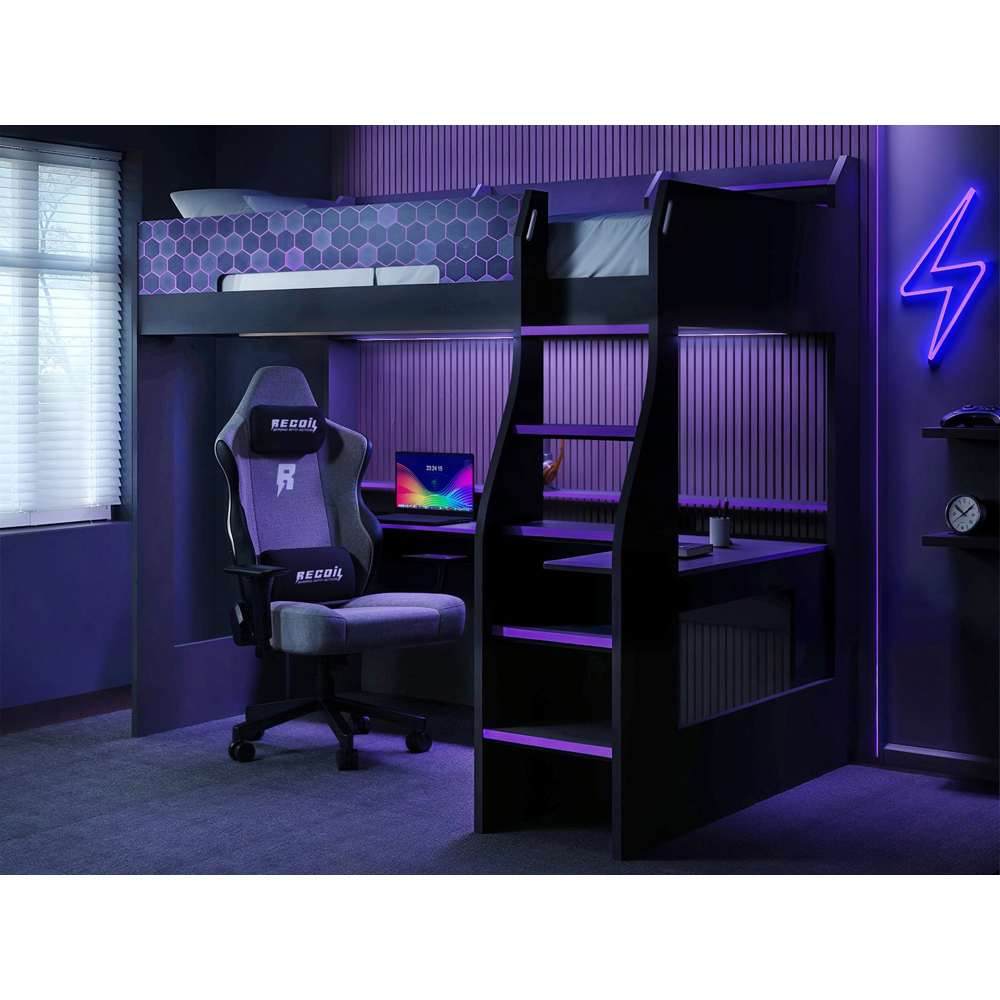 Recoil Ultimate Single Charcoal and Purple Gaming High Sleeper Bed with LED Image 5