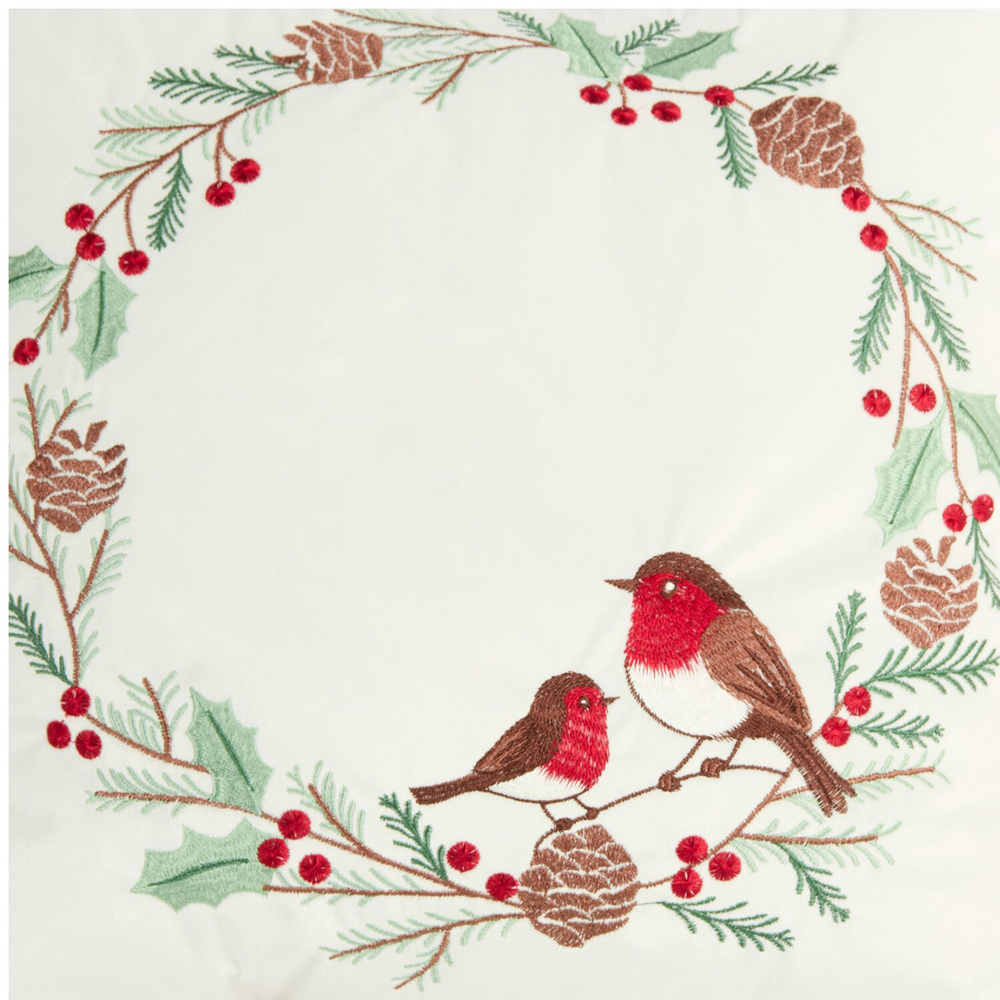 Winter Robins Wreath Cushion Image 4
