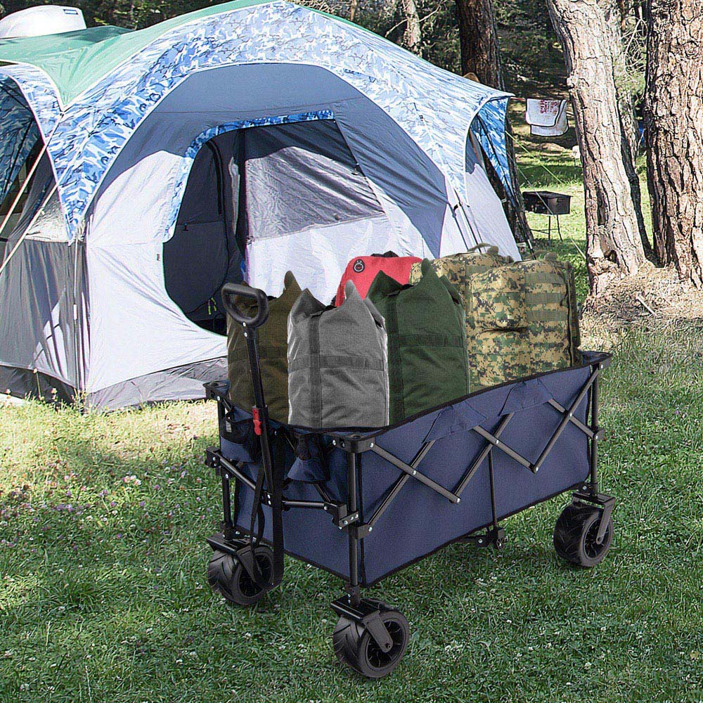 Costway Blue Folding Camping Wagon with Cup Holders Image 2