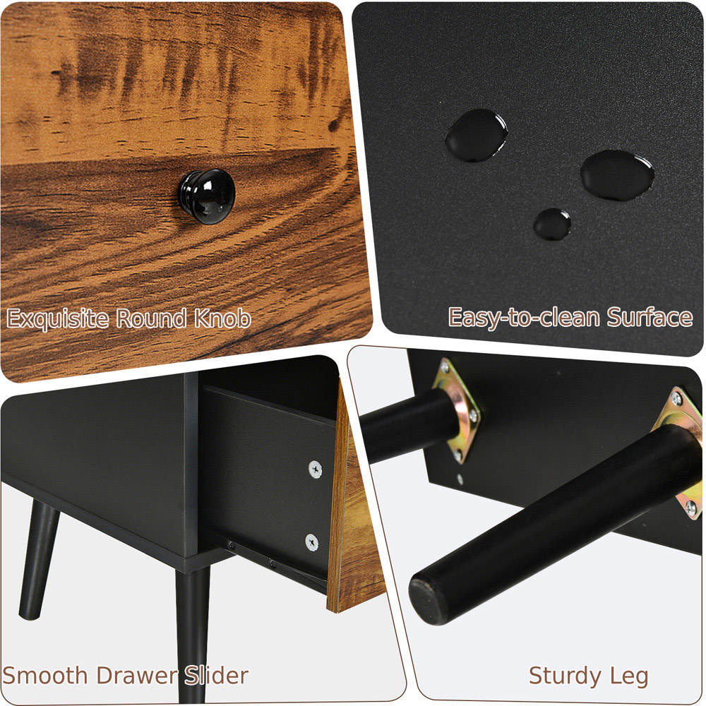 Costway Single Door 3 Drawer Rustic Brown Storage Cabinet Image 4